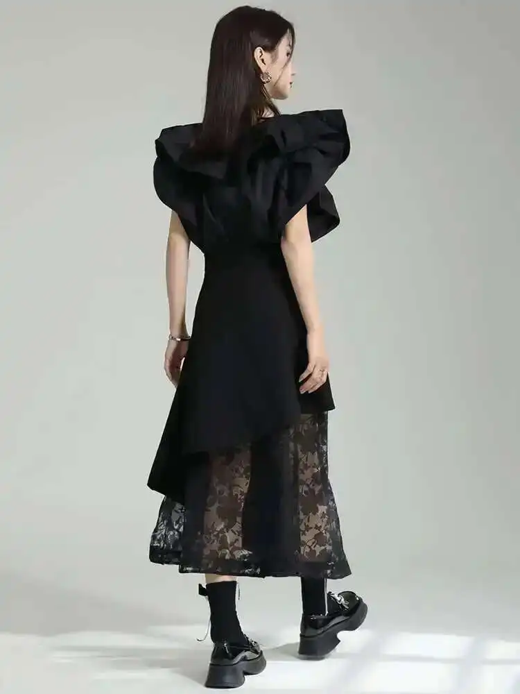 High Elastic Waist Black Spliced Mesh Irregular Casual Half-body Skirt Women Fashion Tide New Spring Autumn