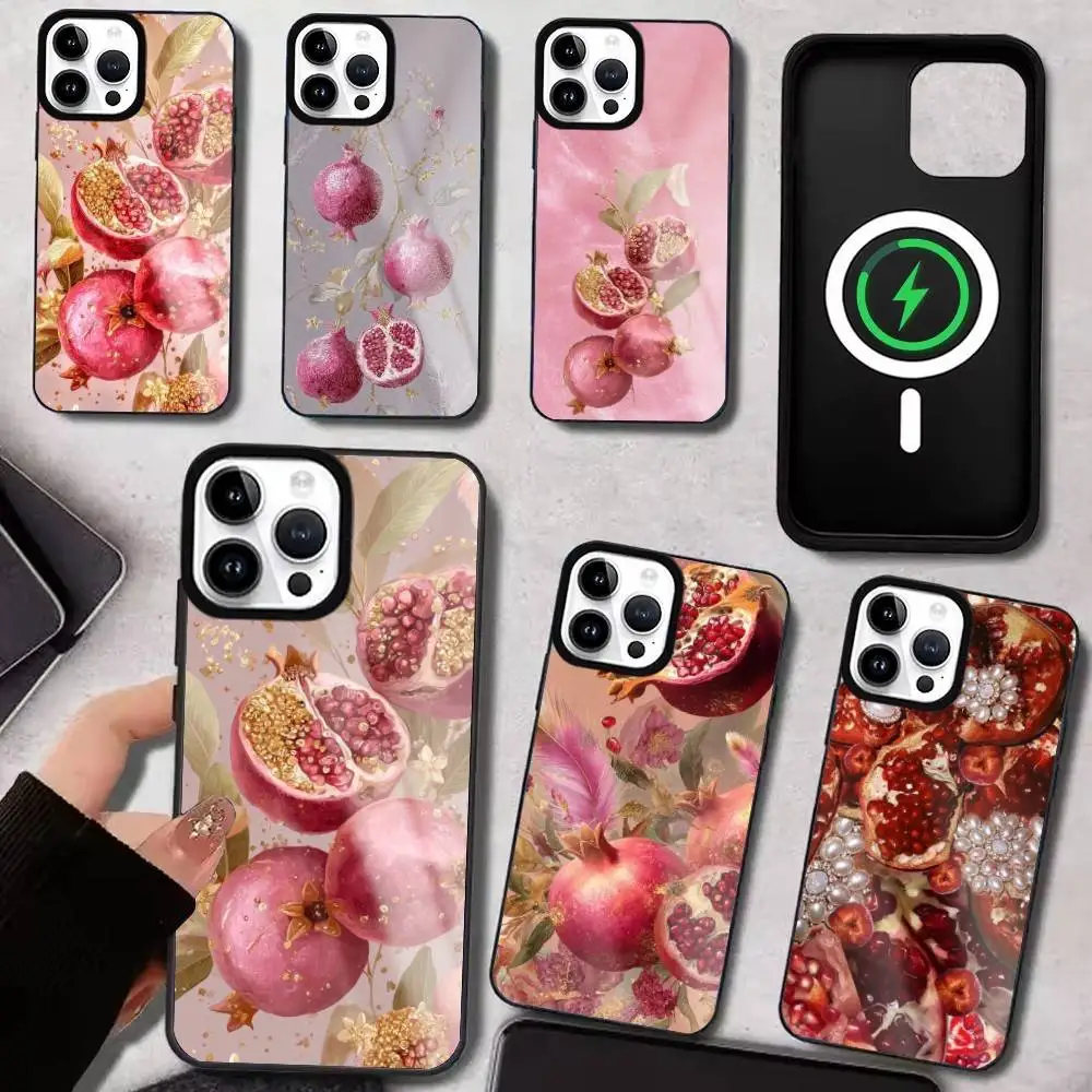 

Fruit Pomegranate Painting Phone Case For iPhone17,16,15,14,13,12,11 Plus,Pro Max Magnetic For Magsafe Wireless Charging