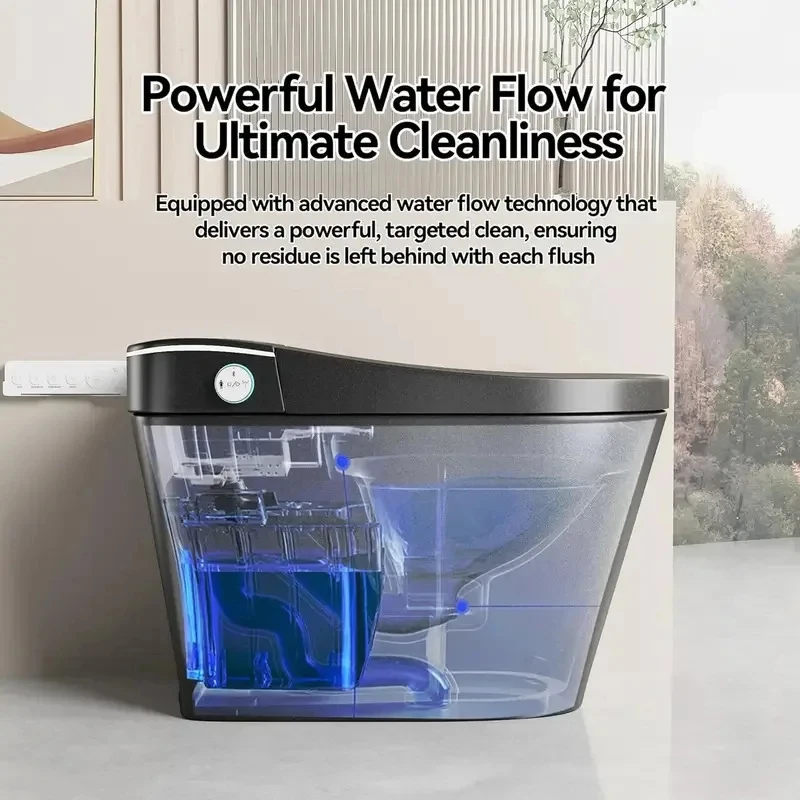 

Умный унитаз, цельный унитаз со встроенным биде, сушкой и подогревом воды - керамический унитаз с датчиком расстояния, автоматический, настраиваемый.