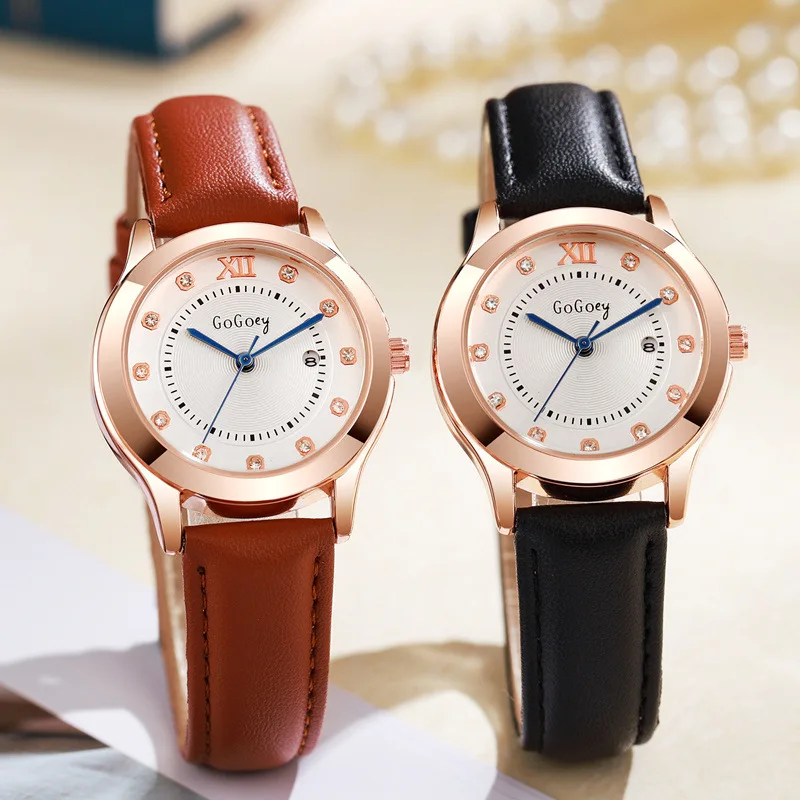 

Fashion Women's Watch Korean Style Niche Design Leather Band Round Dial Calendar Watch Elegant Luxury Ladies Wristwatch