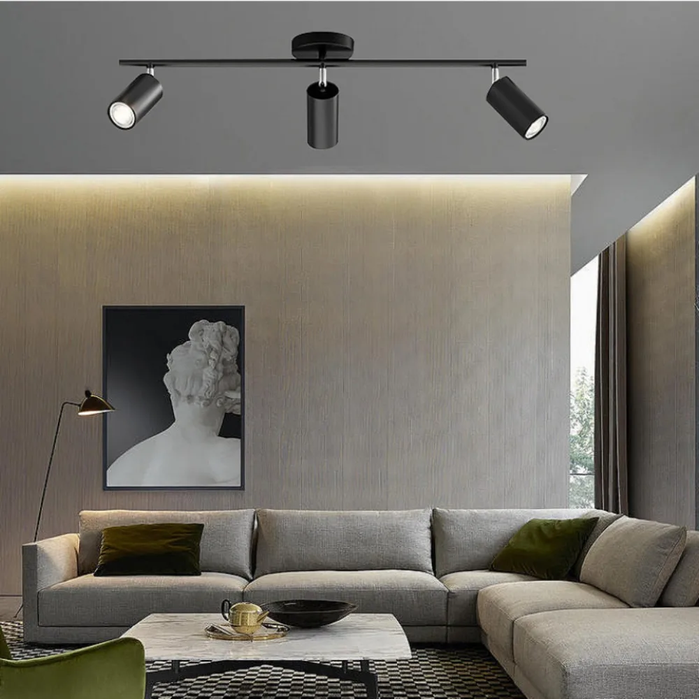 

LED Spotlight 3 Heads Black Surface Mounted Adjustable Angle for Living Room Kitchen Fixture Bedroom Restaurant Bar Decor Lamp