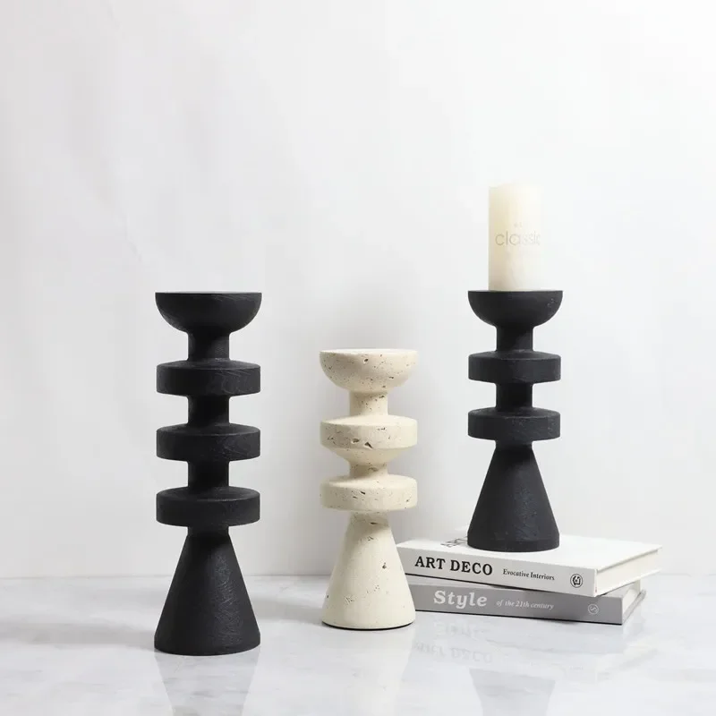 Natural Black Marble Candle Holder, Modern Yellow Cave Stone Candle Holder, Living Room Decoration Ornament, Home Decoration