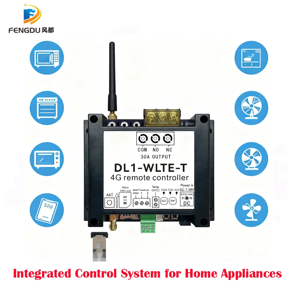 

DL1-WLTE-T 4G 30A GSM 1 Channel LTE Temperature Sensor 2 Relay Controller Switch Power Off Alarm SIM SMS Call Remote Control