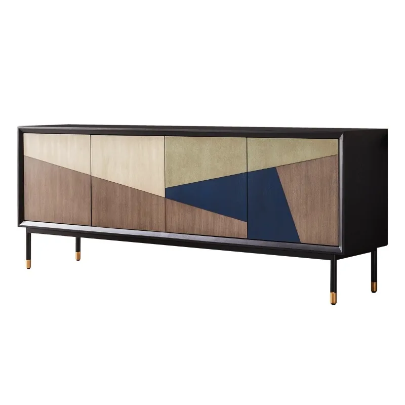 

t luxury TV cabinet modern simple solid wood TV cabinet high black living room small apartment minimalist floor cabinet