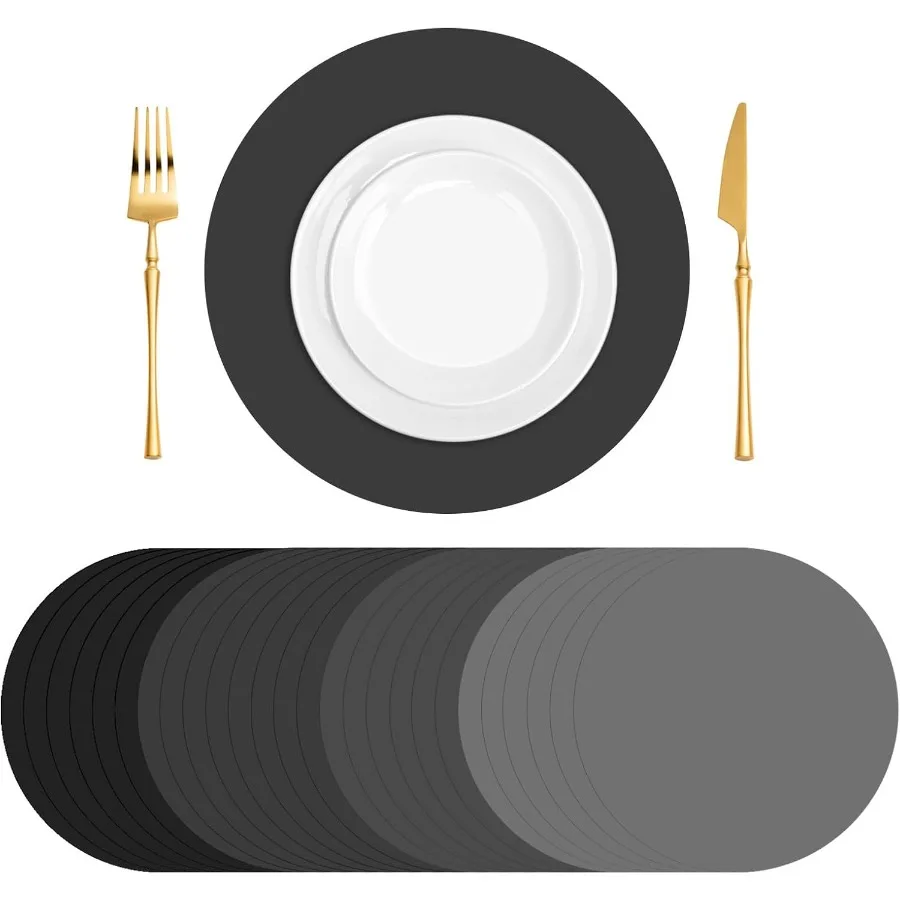 100 Uds. Manteles Individuales de papel negro, manteles individuales redondos de 13,5 pulgadas, manteles desechables con gradiente para fiesta de cumpleaños, boda, Baby Shower