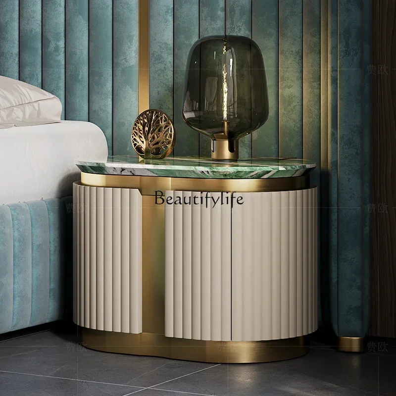 

jj z.Light luxury bedside table leather fashion marble Italian modern large flat bedside table