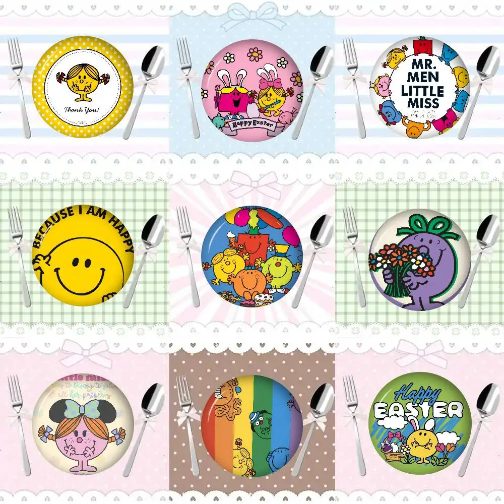 Mr.Men And L-Little M-Miss Niedliche weiche Anstecknadel mit leuchtendem Aufdruck, Geschenk für Freunde, Abzeichen, Kragenbrosche, Reversnadel aus Metall