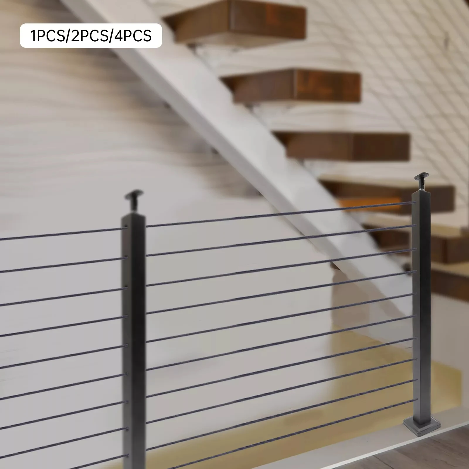 Black Stainless Steel 4-Piece Cable Railing Post Set, 36"x2"x2", Level Drilled