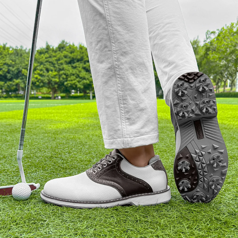 Duże rozmiary 39-48 Męskie buty golfowe Antypoślizgowe kolce Trampki golfowe Wygodne męskie skórzane trampki Odporne na zużycie obuwie golfowe