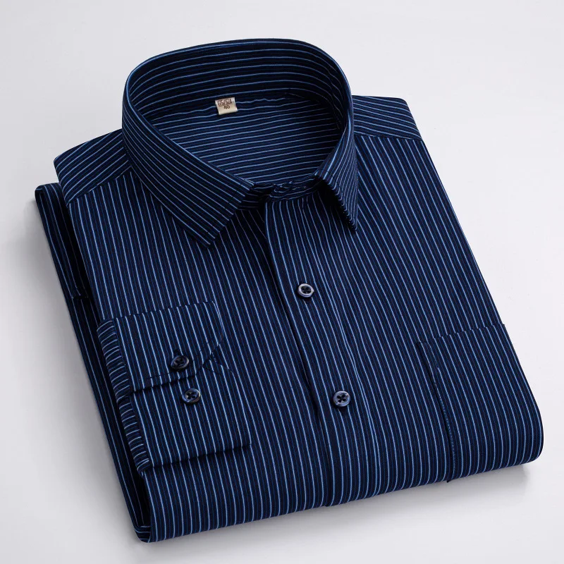 Spring Autumn Men Long Sleeve Striped Shirt Business Professional Dress Shirt Dad Clothes