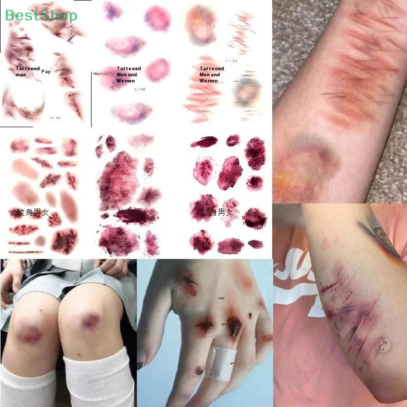 💕Bruise & Injury Morbid Aesthetic Scar Temporary Tattoo Stickers,Halloween Party Makeup & Bar-use Realistic 3D Scar Stickers