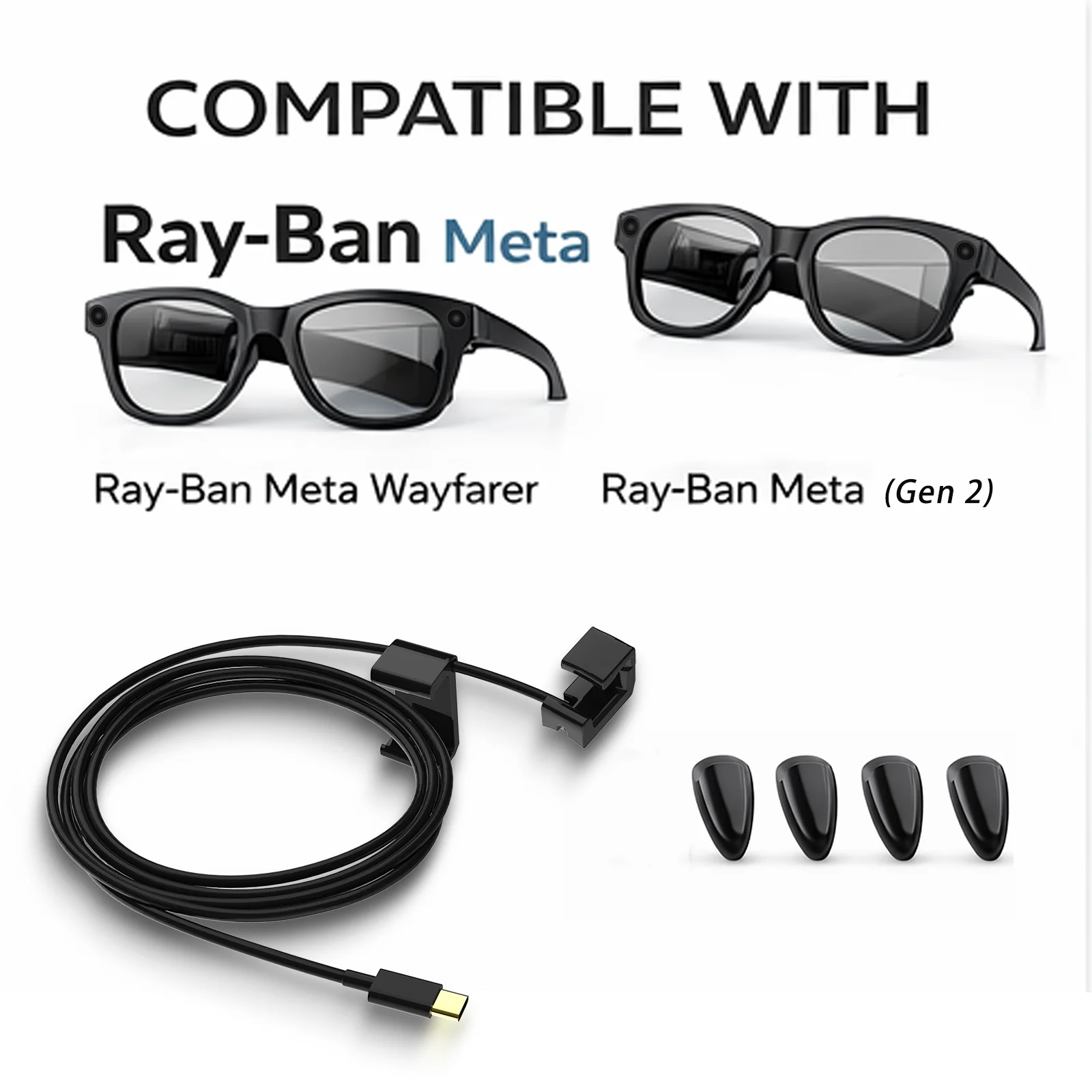USB-C-Ladekabel, kompatibel mit Ray-Ban Meta Gen2 Smart-Brillen, Ersatz-Ladekabel für Wayfarer – Detail 3
