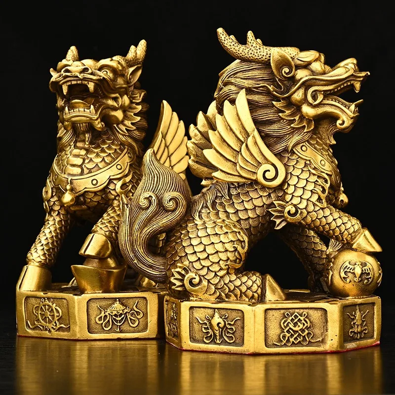 2023 New 7-Inch Eight Treasures KIRIN a Pair of Ornaments Copper Kylin Home Decorative Creative Gifts & Crafts Wholesale