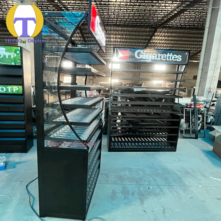 Custom.Tobacco Store Розничная дымовая витрина с железной стойкой со светодиодной подсветкой и акриловым толкателем Металлическая табачная мебель