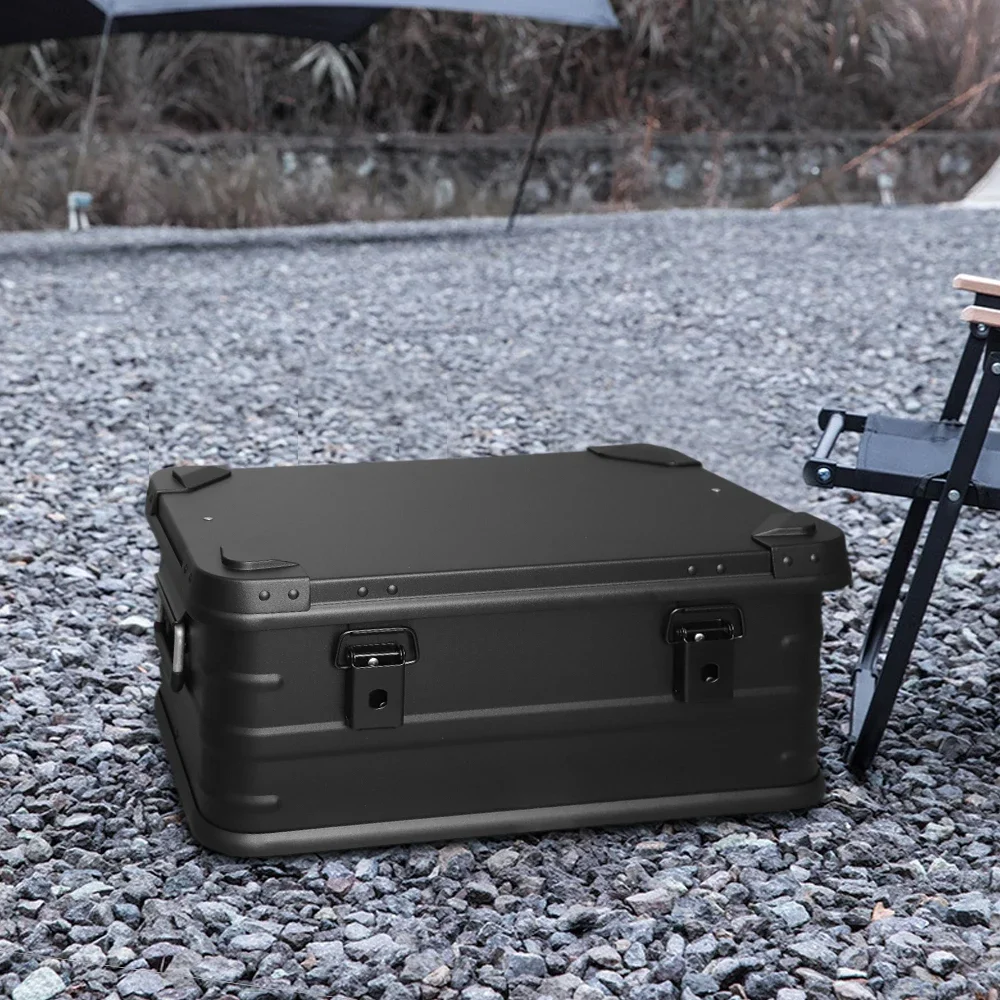 30L 50L 80L Aluminum Alloy Travel Storage Box Black Storage Box for Camping Household Car Picnic Travel Camping Outdoor storage