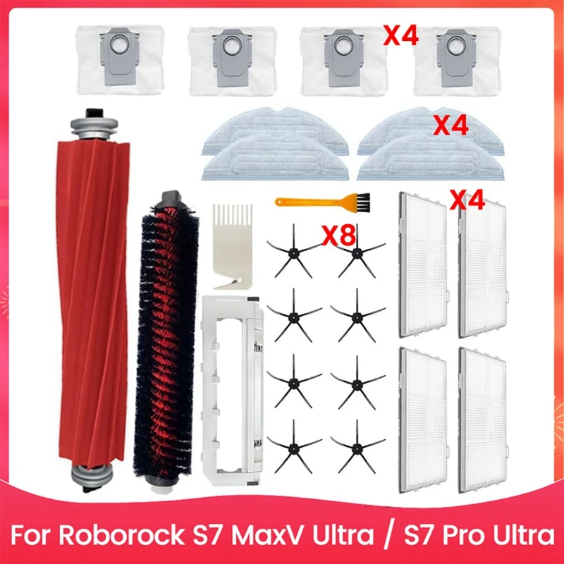 ABBK-For Roborock S7 Maxv Ultra / S7 Pro Ultra Vacuum Cleaner Main Side Brush HEPA Filters Mop Cloths Dust Bags Accessories