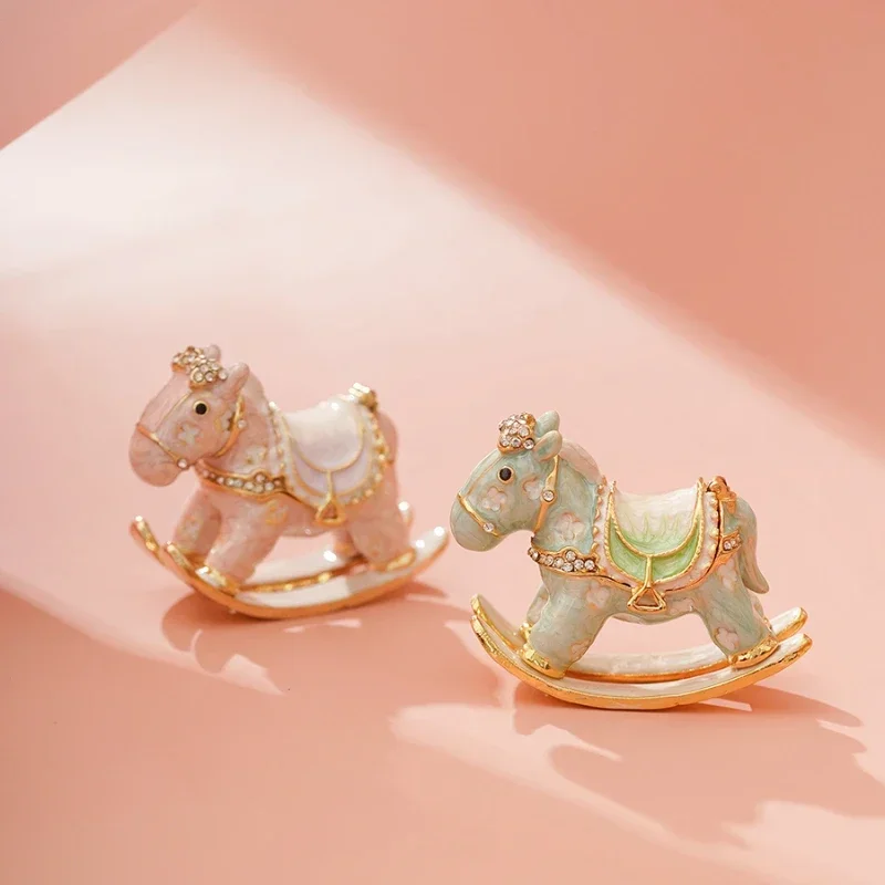 Cute Rocking Horse Ornament, Delicate Enamel Design, Portable Kawaii Desktop Home Accessory, Horse Figurine