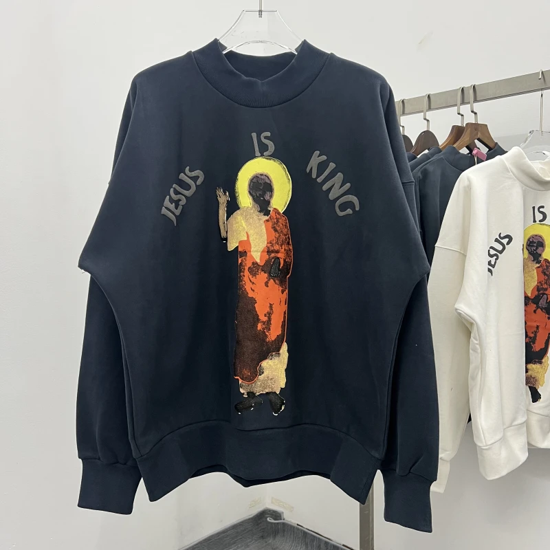 

Худи унисекс Jesus Is King Kanye Heavyweight с принтом Three God Foam, свободного кроя, в стиле хип-хоп, с высоким воротником, молодежный тренд, зимний стиль