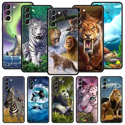 Forest Animal Lion Tiger Case For Samsung Galaxy S22 Ultra S21 S20 FE 5G S10 S9 S24 Plus S10E S23 Phone Cover Black