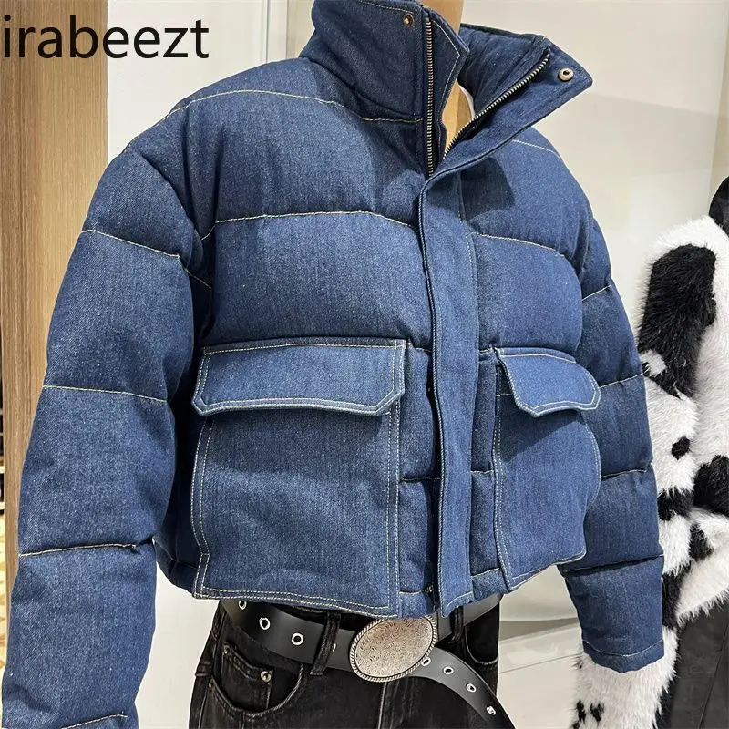 Jaket bantalan katun wanita, jaket versi Korea kerah berdiri mode musim dingin longgar desain hangat rasa mantel pendek musim dingin