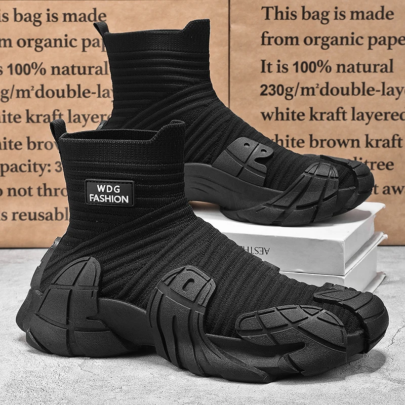 Men's Winter High-Top Sneakers Breathable Knitted Casual Sports Shoes Large Size  Heightening Versatile Leisure Dad Trendy ...