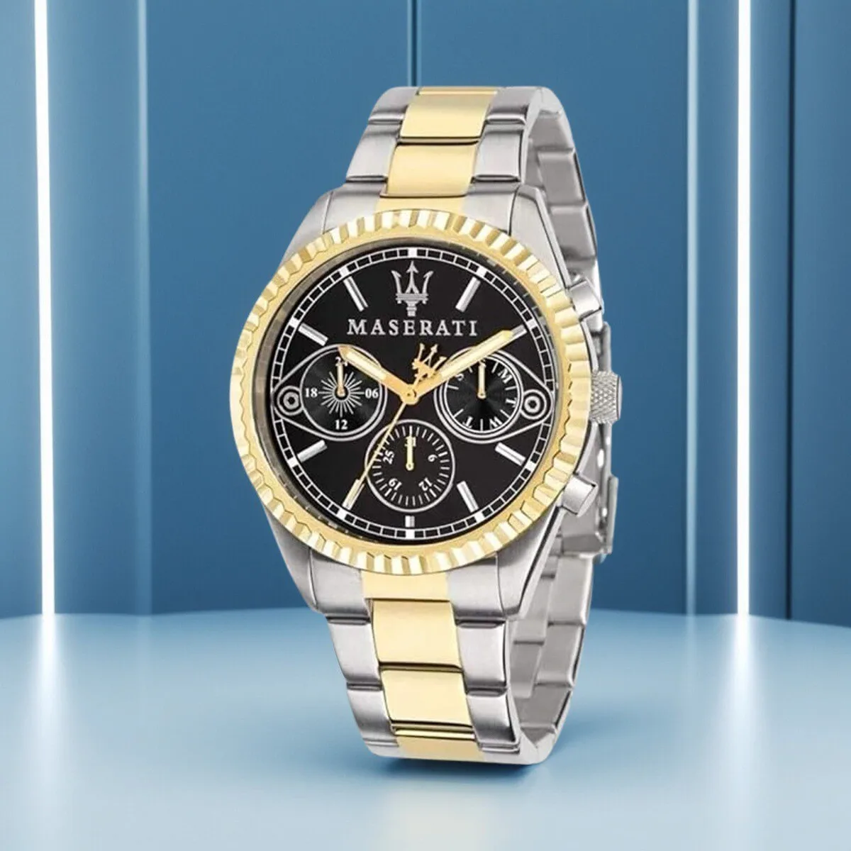 ساعات مازيراتي الأصلية للرجال موضة الذهب الفاخرة الاتجاه شي يينغ ساعة الأعمال الأوروبية والأمريكية الذهب الأزرق R88531000