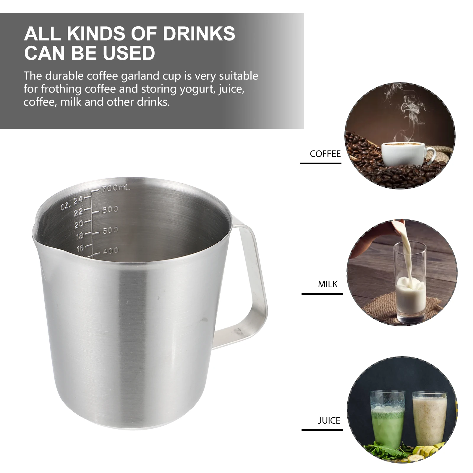 

700Ml Stainless Steel Milk Cup Coffee Latte Pitcher Ergonomic Handle Easy Clean Kitchen Measuring Beaker For Frothing
