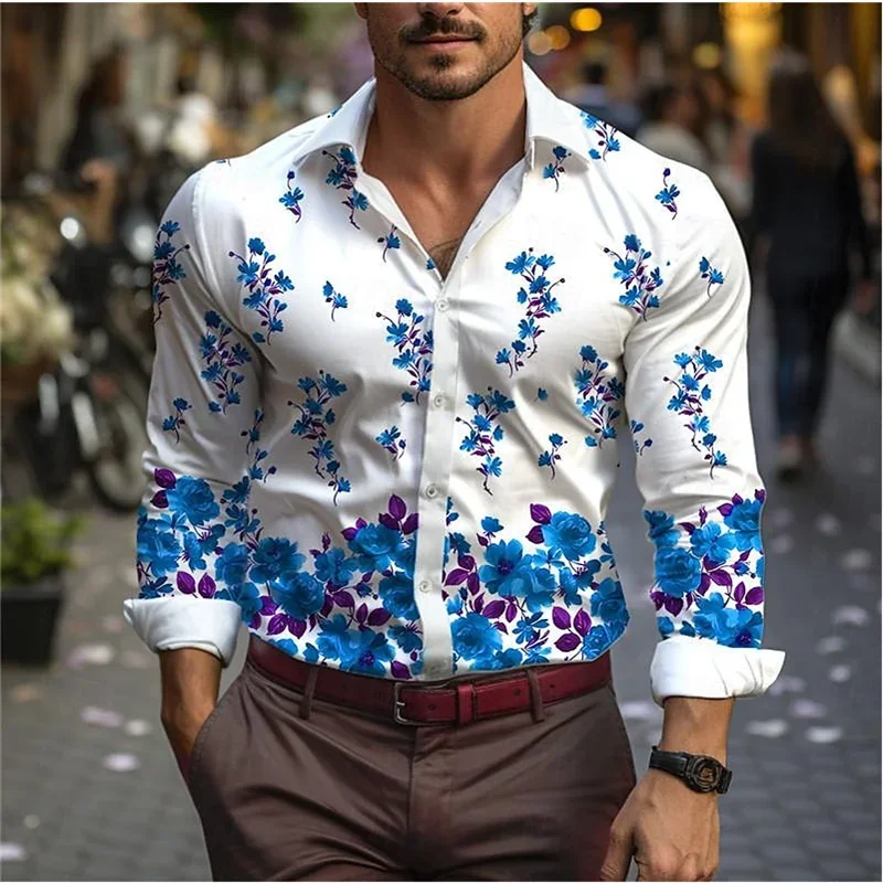 

Flower 3D Printed Shirt Men's Spring Autumn Long Sleeve Lapel Top New Fashion Casual Shirt Street Wear 5XL Men's 2025