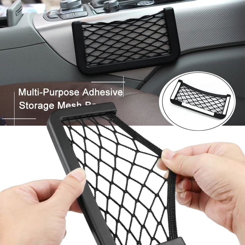 

Car Storage Net Elastic Flexible Mesh Bag Multi-Function Self-Adhesive Storage Net Suitable For Car Seat Side Trim Auto Parts