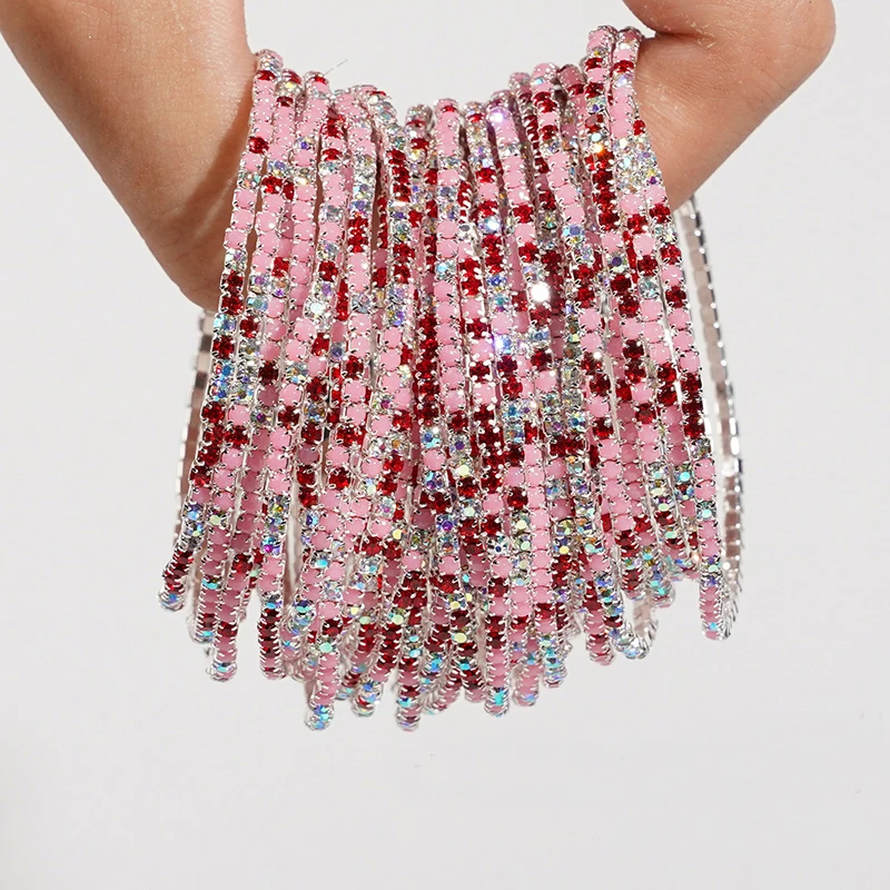 5pcs Fashion Colorful Acrylic Crystal Rhinestone Elastic Bracelet For Women Stretch Wristband Wedding Bracelets Daily Jewelry