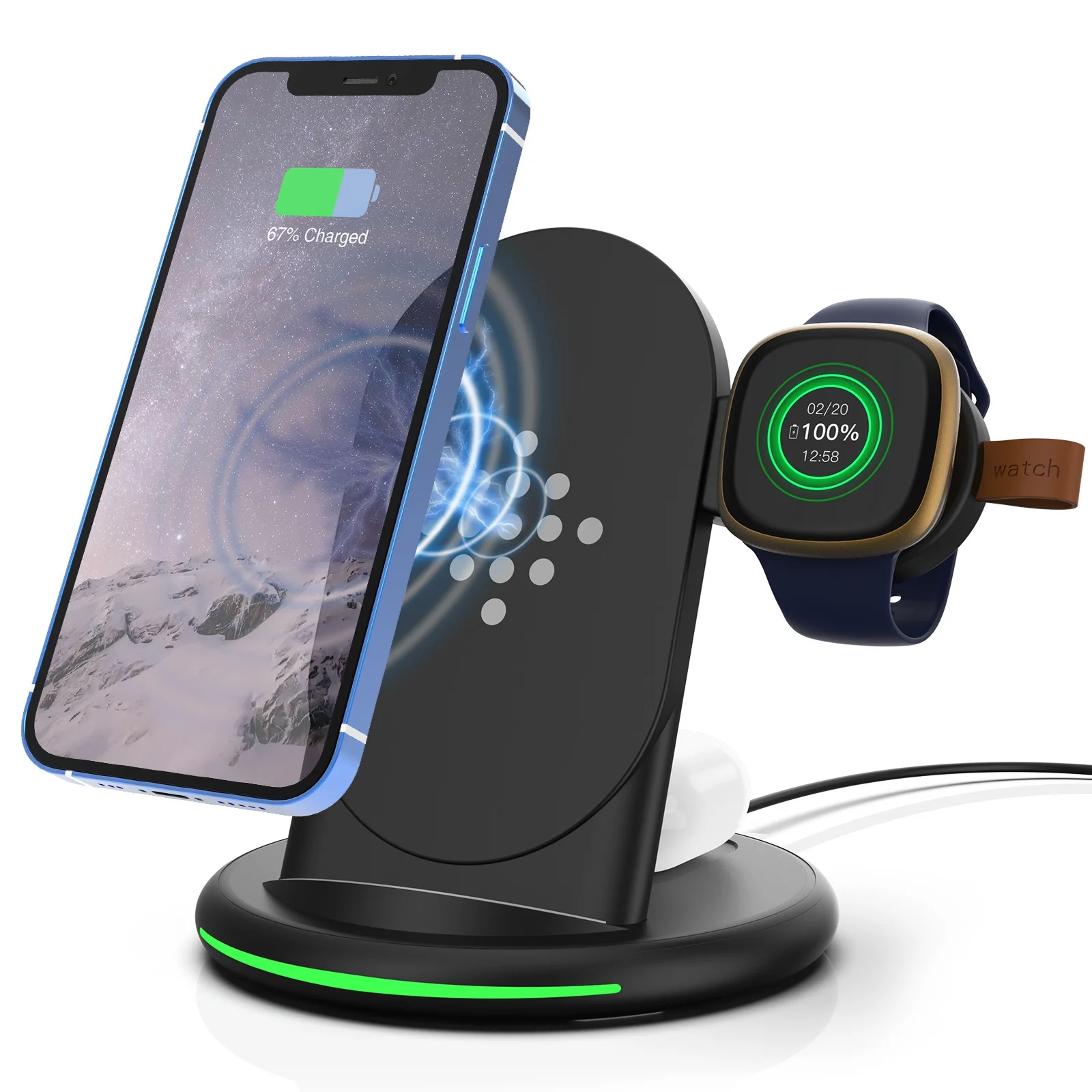 23W three in one wireless charger for Fitbit portable watch charging multifunction wirelesscharger USB access magnetic induction