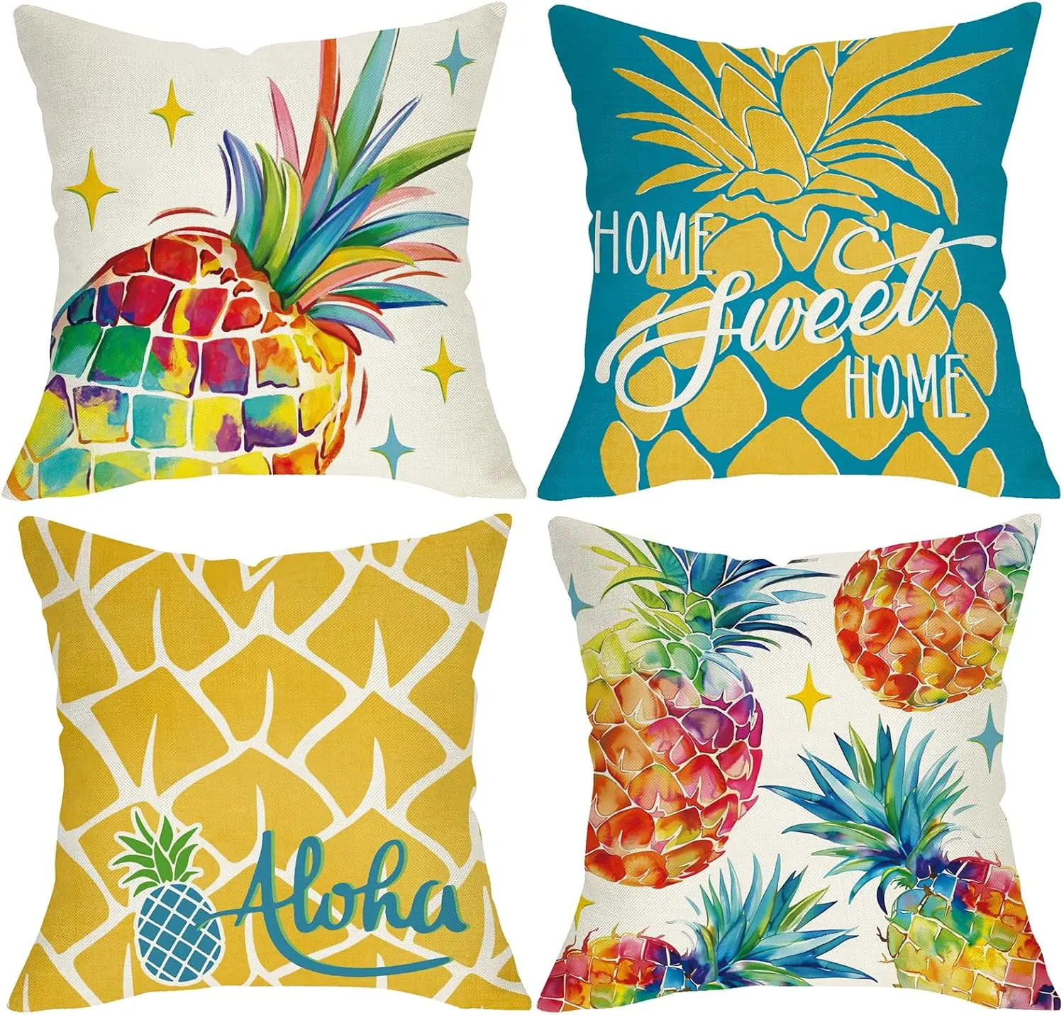 Luxurious Tropical Pineapple Throw Pillow Covers Set 4 Piece Boho Aloha Hawaiian Beach Cushion Shams for Living Room Home Decor