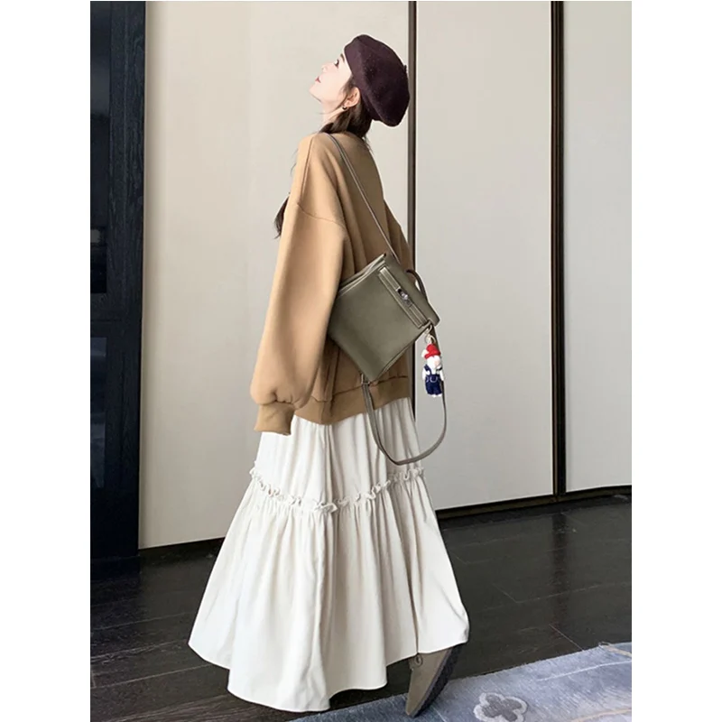 Robe deux pièces en patchwork de tempérament d'automne, t-shirt à manches longues, impression de dessin animé, faux, PVD, décontracté, nouveau