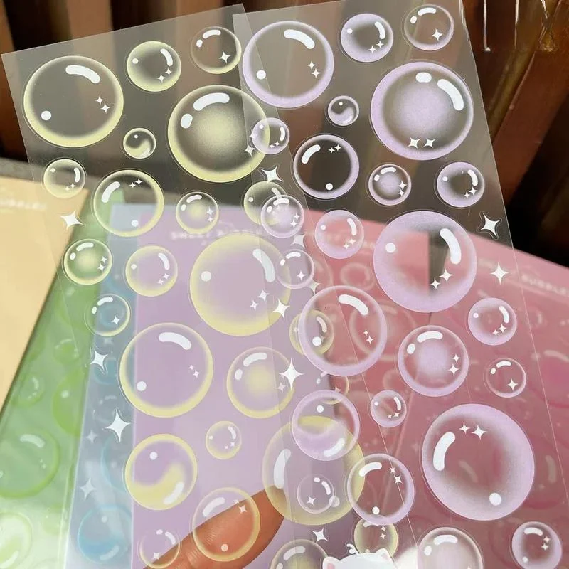 6Pcs Transparent Bubble Sticker Waterproof DIY Korea Photocard Stickers Journal Decoration Gift for Girl Student Stationery
