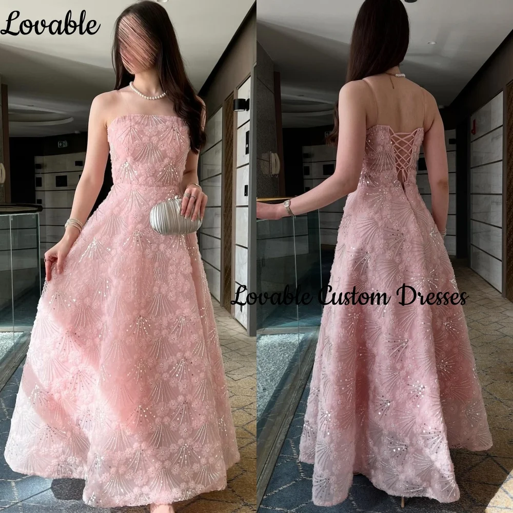 

فساتين سهرة Свадебное платье на заказ без бретелек на молнии Вечерние платья Кружевное вечернее платье трапециевидной формы длиной до пола без рукавов