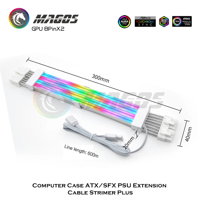 GPU Extension Cable ARGB Plus Rainbow Neon Line LED Light Cover ATX 24Pin 8Pin 3X8Pin Extender Cord Not Lian Li Stimer Plus