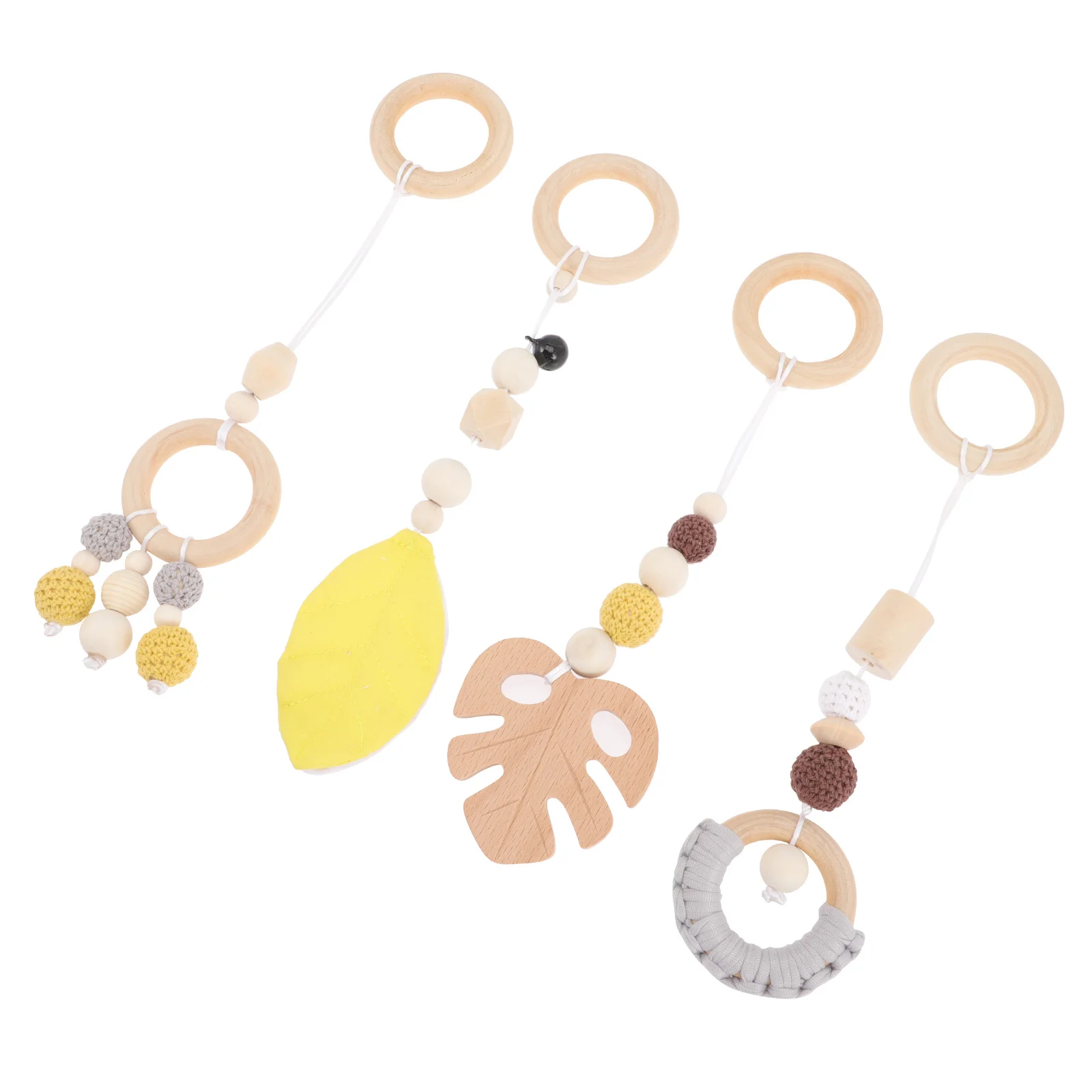 4개입 걸이형 나무 장식 활동 감각 발달 유모차 보육용 액세서리 장난감 감각 장난감
