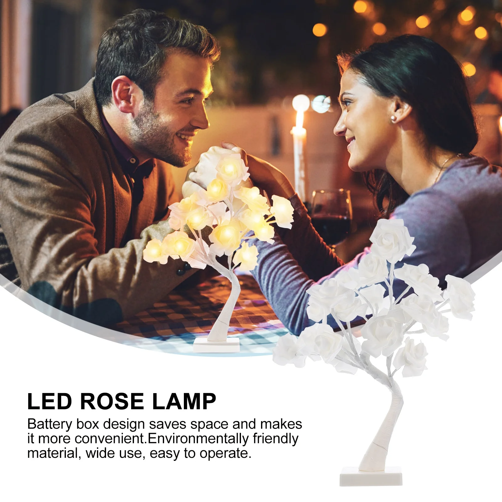 

1Pcs Rose LED Desktop Light Pe Simulation Flower Table Lamp Wedding Night Bedside Decorative Lamp Desktop Light