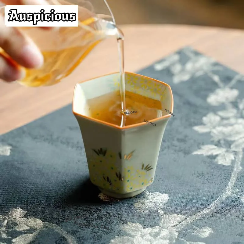 85ml Ru Kiln Hand-painted Small Daisy Teacup Traditional Tea Bowl Single Cups Tea-tasting Smelling Cup Chazhan Master Cups Gift