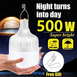 500w Portable Outdoor Camping Lights USB Rechargeable lamp LED Emergency Bulb Hook High Power Tents Lantern Night Lights Bulb