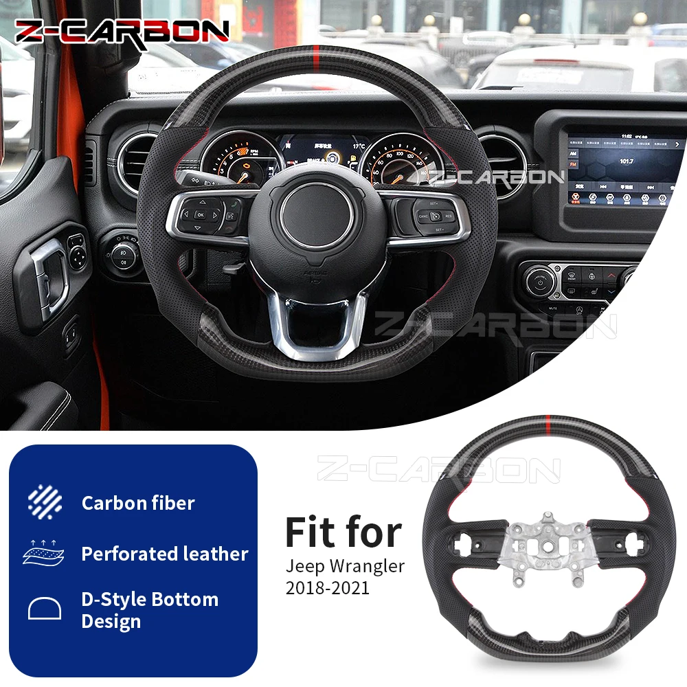 For Jeep Wrangler JL 2018-2023 Carbon Fiber Steering Wheel Perforated Leather Sport Steering Wheel