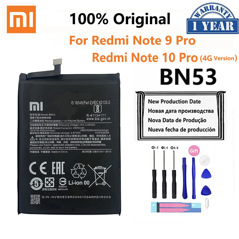 Batería de teléfono Original Xiao Mi BN53, BN54, BN55, para Xiaomi Redmi note 9, 10 Pro, 9S, 10X, 4G, 5G, repuesto, 100%