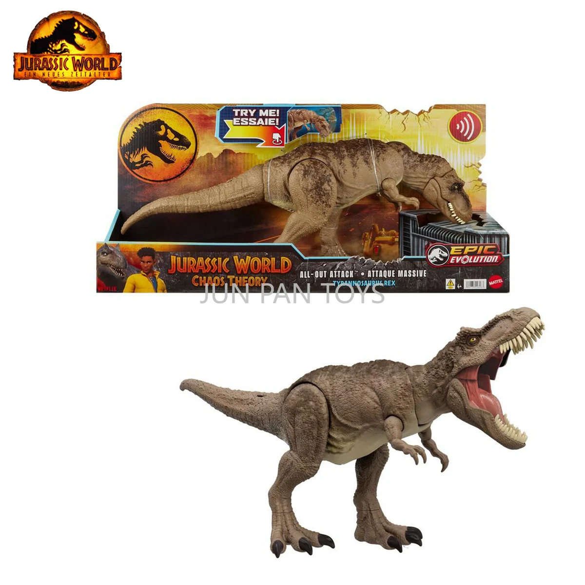 Original Jurassic World Chaos Theory Core All Out Attack Attaque masivo T.Rex dinosaurio juguetes figura de acción interactiva regalo para niños