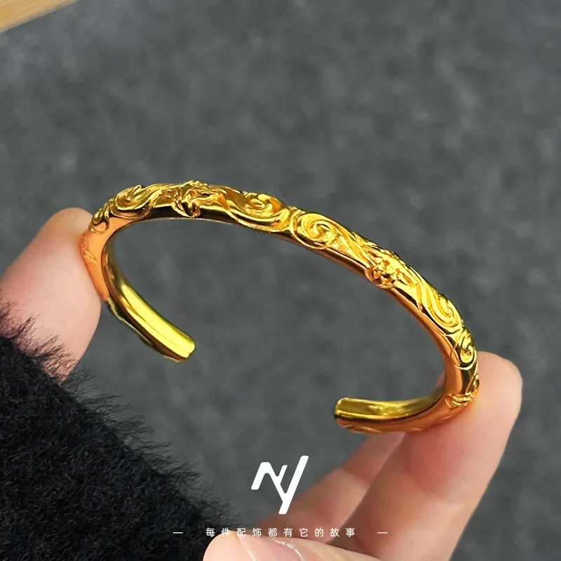 

9999 real glod A small and simple iris flower women's bracelet with a Roman pattern cross opening