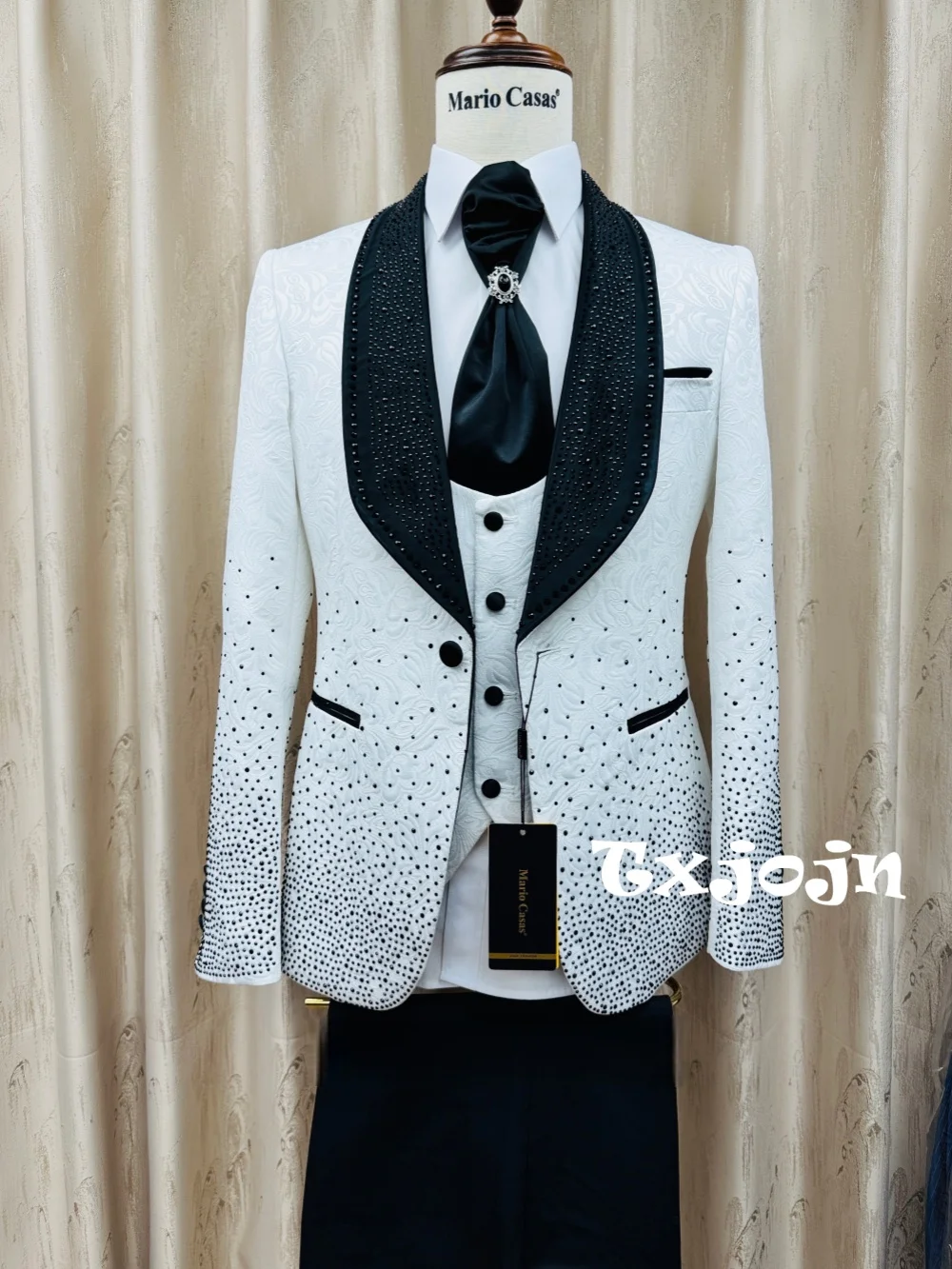 

Chic Jacquard Men's Suit Set 3 Pieces Wedding Groom Sets Opulent Beaded Slim Fit Tuxedo For Man Dancing Wear S-3XL Elegant Suits