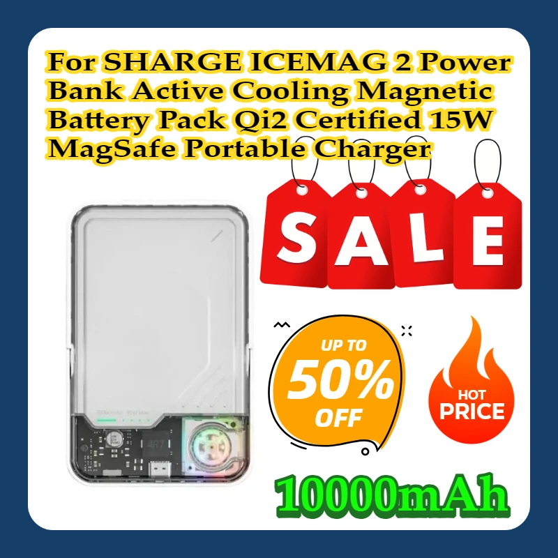 

For SHARGE ICEMAG 2 Power Bank Active Cooling 10000mAh Magnetic Battery Pack Qi2 Certified 15W MagSafe Portable Charger