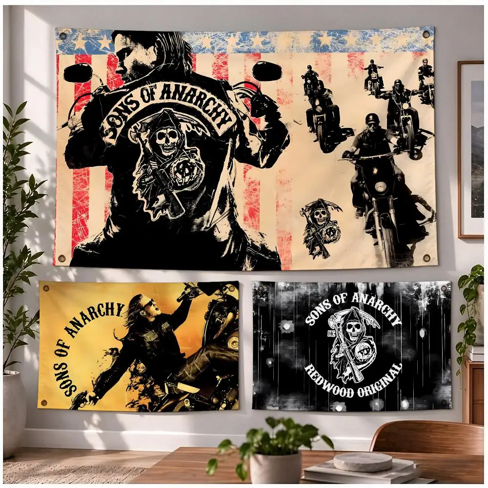 Rebellious Dramatic TV Series S-Sons Of Anarchy Flags Four Ring Ornament Indoor Outdoor Decor Simple Hanging Mount Gift