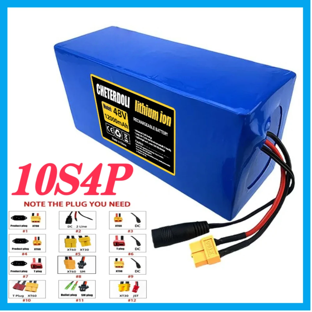 

36V 12000mAh 18650 Lithium 10S4P Battery Pack Built-in Intelligent BMS For 350-500W electrical machinery+2A charger.