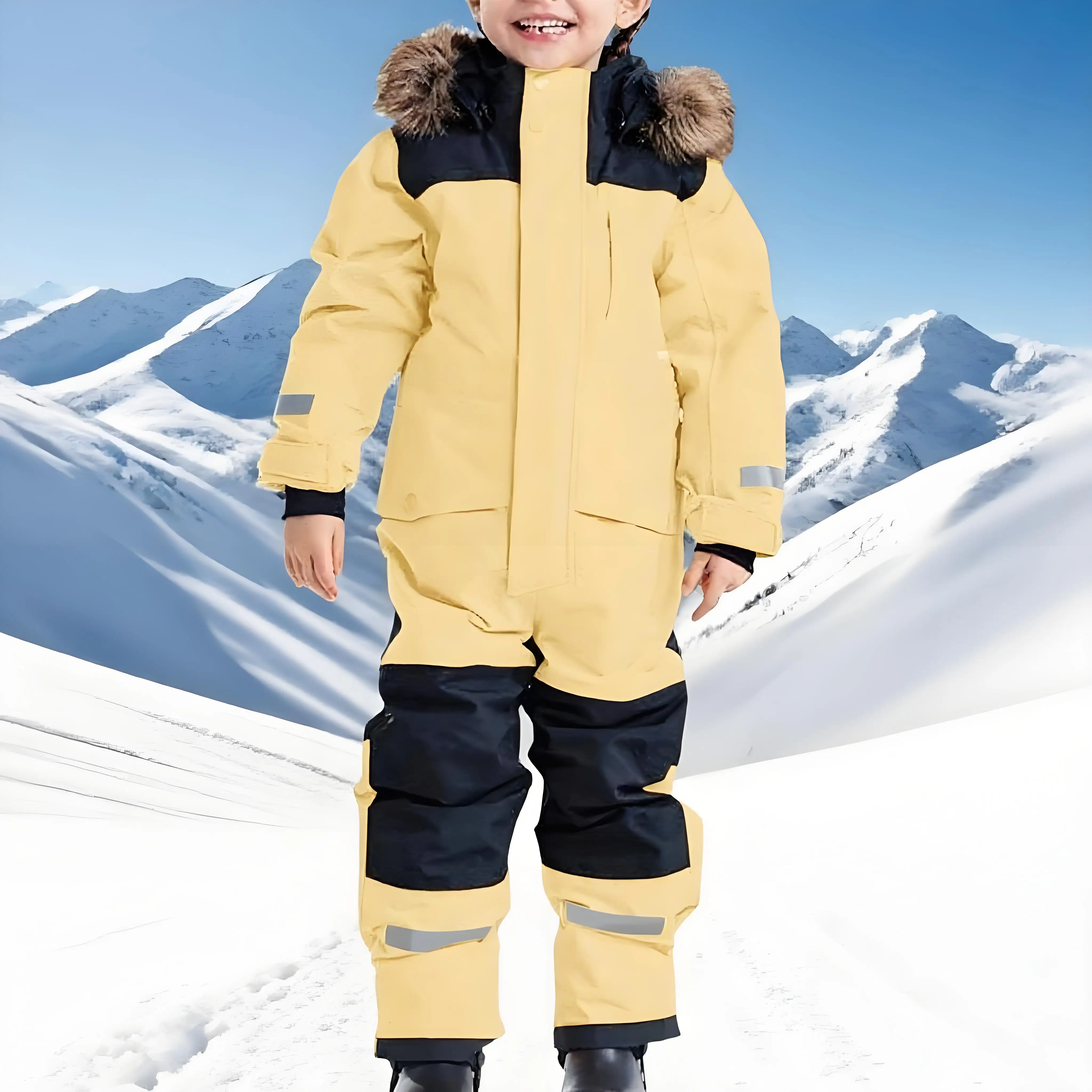 

Thick Plush One-Piece Ski Suit Outdoor Waterproof Warm Ski Suit Children'S Fashionable Ski Suit Boys Girls One-Piece Ski Suit