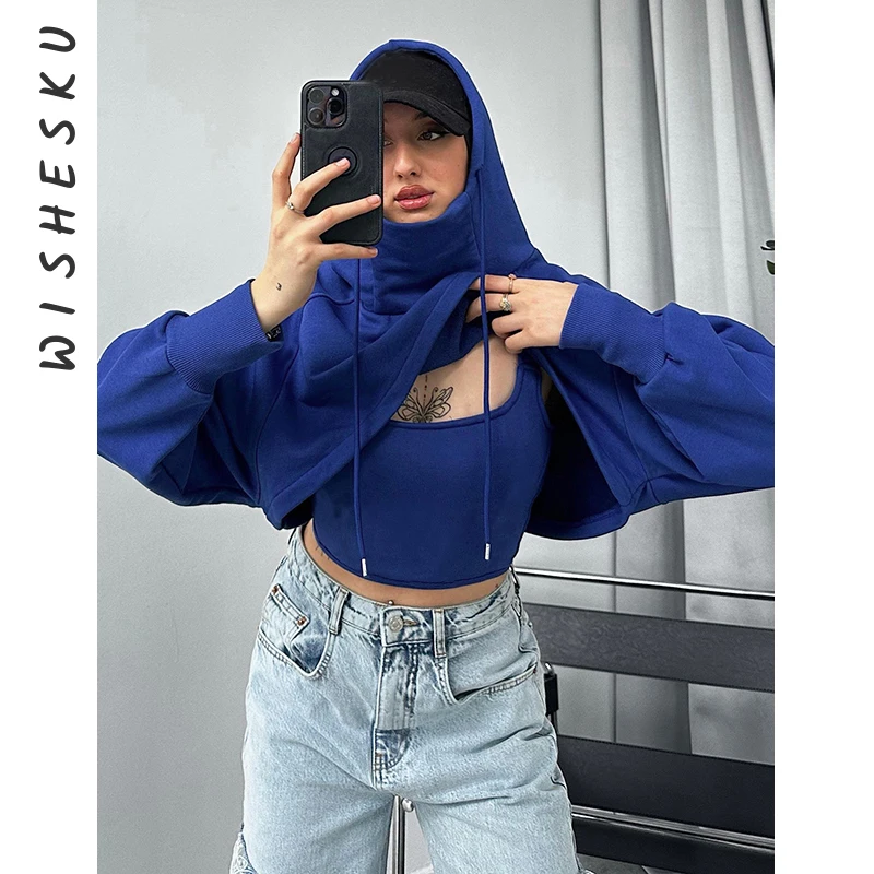 Hoodies for Women Personality Irregular Cropped Hooded Sweatshirt Female Casual Baggy Streetwear Long Sleeve Y2K Clothes